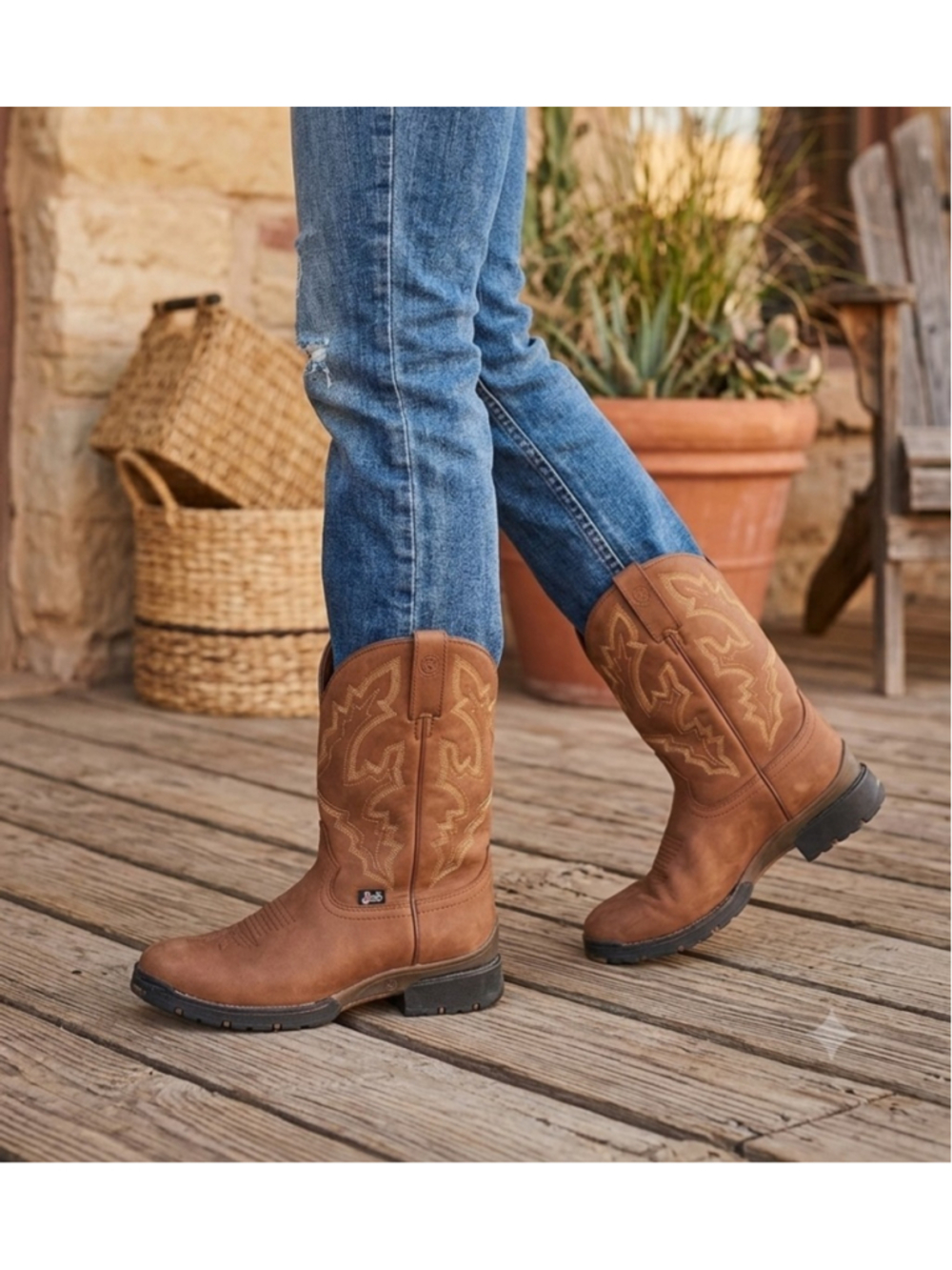 Juntin Cowboy Western Boots Brown Men's Style 9013 SZ 8.5 D - Picture 2 of 12
